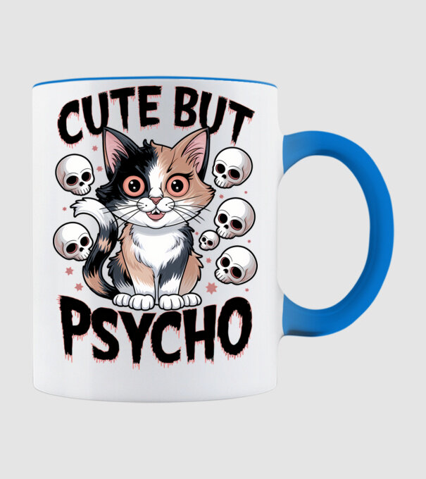 Cute, but Psycho pisică Alb model albastru deschis pe tricou