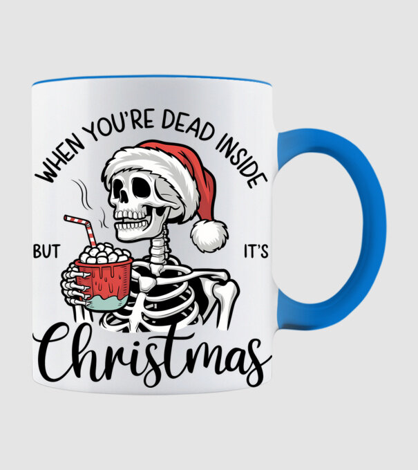 Dead inside, but it's christmas Alb model albastru deschis pe tricou