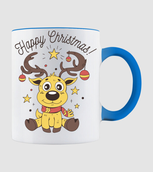 Happy Christmas Reindeer Alb model albastru deschis pe tricou