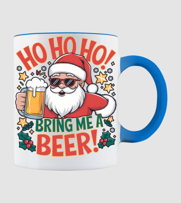 HO HO HO bring me a BEER santa Alb model albastru deschis pe tricou