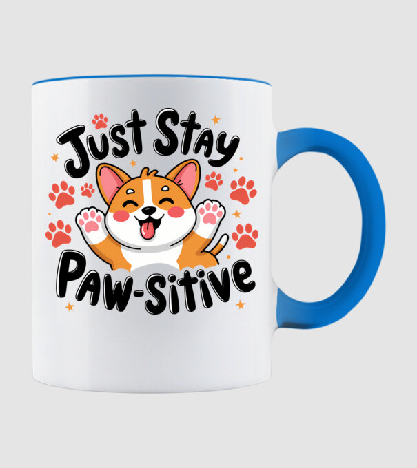 Just Stay Paw-sitive Alb model albastru deschis pe tricou