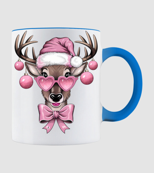 Pink Xmas Reindeer model albastru deschis pe tricou