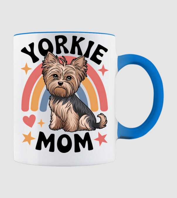Yorkie Mom Alb model albastru deschis pe tricou
