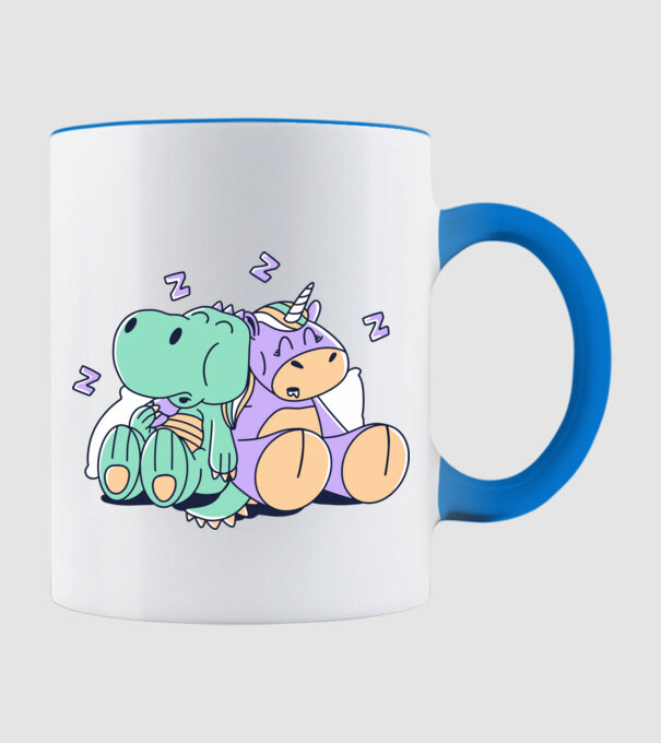 Unicorn adormit și T-rex model albastru deschis pe tricou