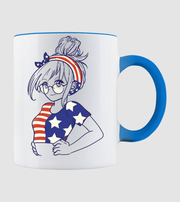 fată Americană Anime model albastru deschis pe tricou