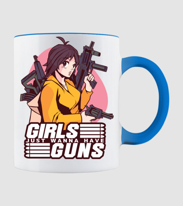 Anime fată cu armă model albastru deschis pe tricou