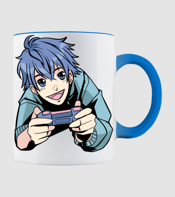 Anime băiat Gamer model albastru deschis pe tricou
