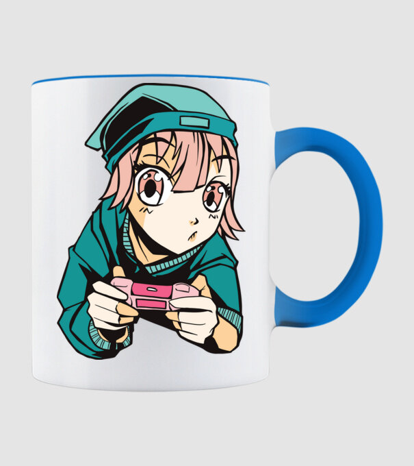 Anime fată Gamer model albastru deschis pe tricou