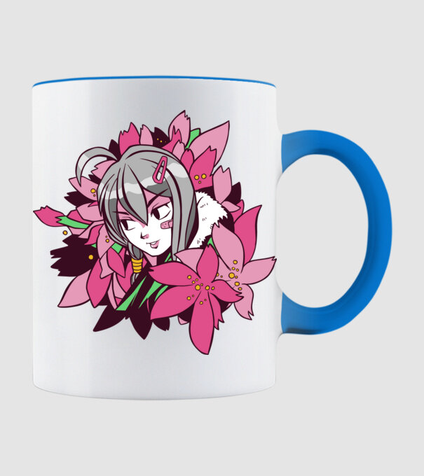 Anime fată printre flori model albastru deschis pe tricou