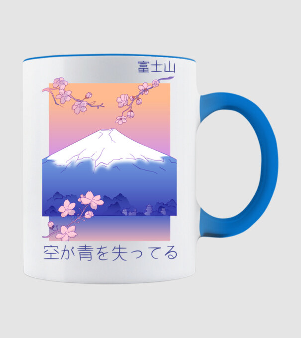 Anime Vaporwave munte model albastru deschis pe tricou