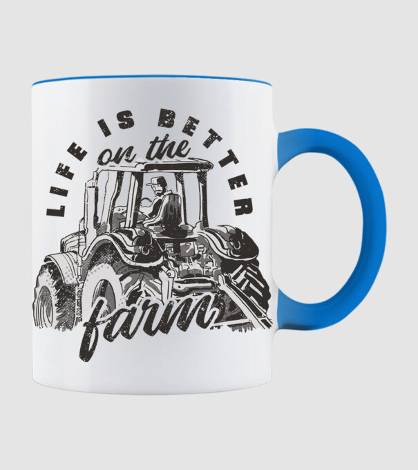 Viața este mai bună la fermă cu tractor model albastru deschis pe tricou