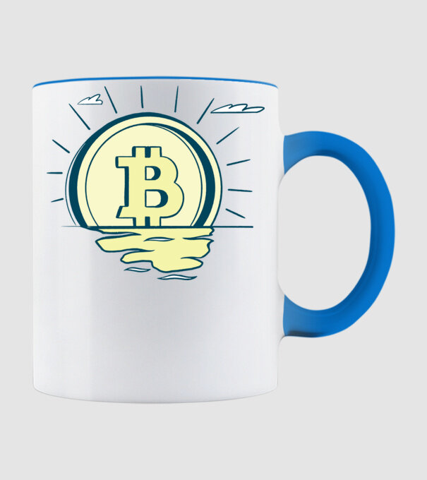 Bitcoin sunrise model albastru deschis pe tricou
