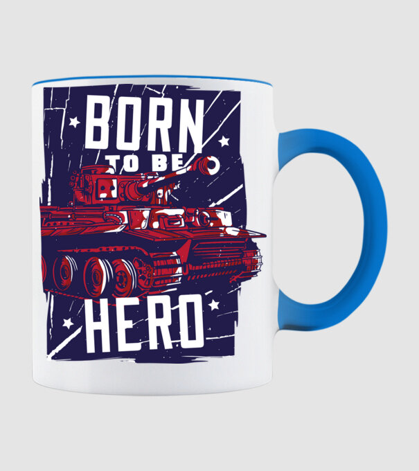 Born To be A Hero cu tanc model albastru deschis pe tricou