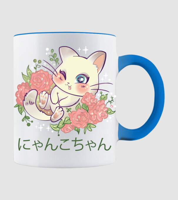 Pisicuță drăguță Anime model albastru deschis pe tricou