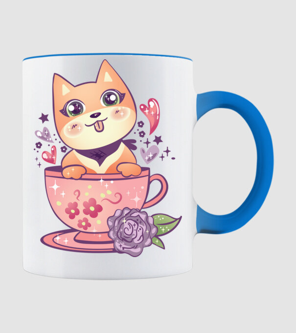 Câine drăguț Anime model albastru deschis pe tricou