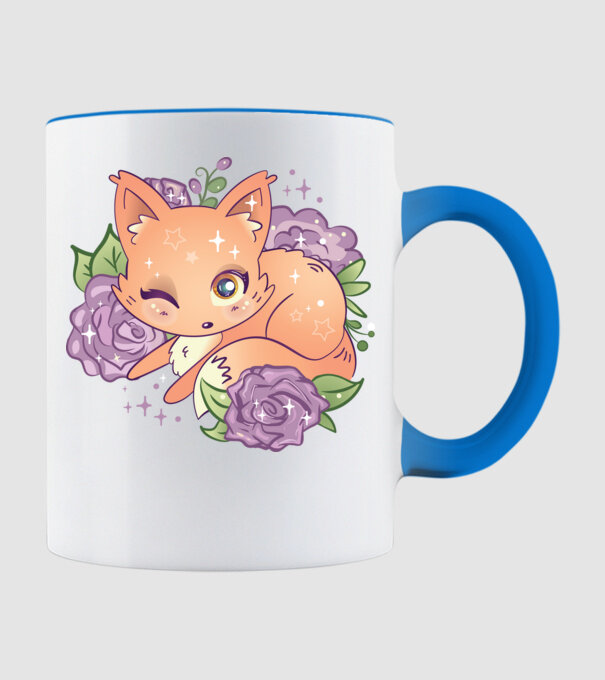 Vulpe Drăguță Anime model albastru deschis pe tricou