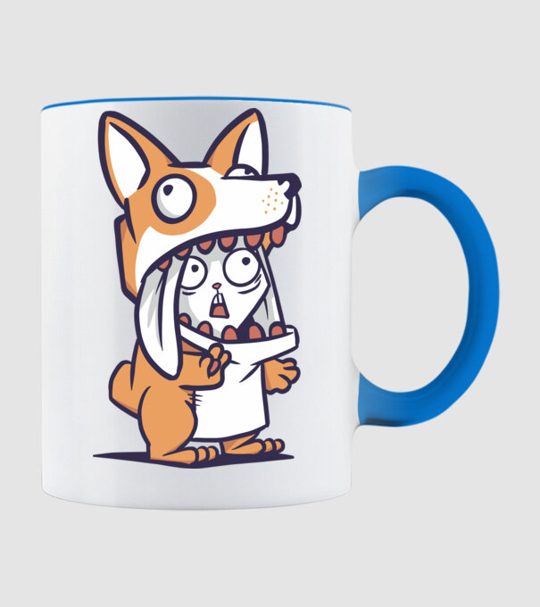 Iepuraș drăguț în costum Corgi model albastru deschis pe tricou