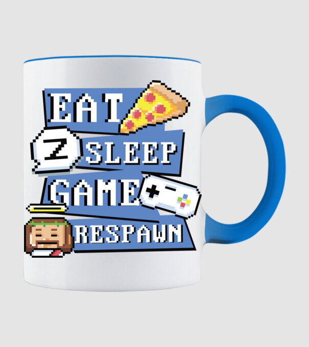 Eat, Sleep, Game respawn model albastru deschis pe tricou