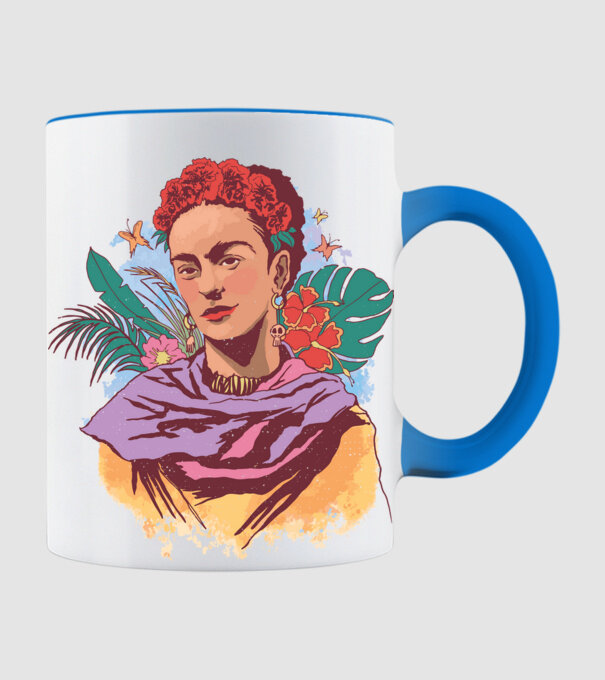 Portret Frida Kahlo model albastru deschis pe tricou