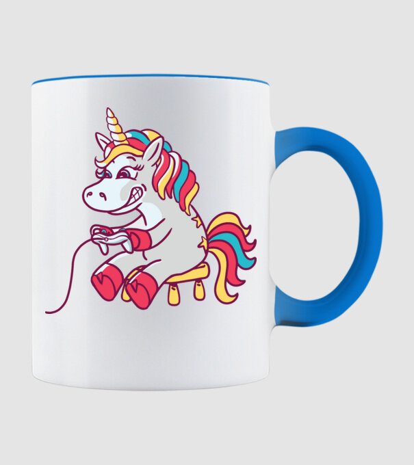 Gamer Unicorn model albastru deschis pe tricou