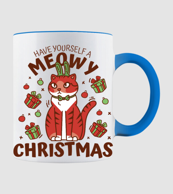 Have yourself a Meowy Christmas - Cicás Karácsony model albastru deschis pe tricou
