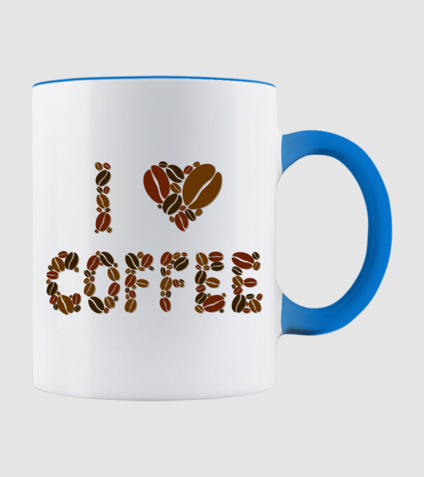 I Love Coffee model albastru deschis pe tricou