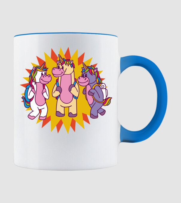 Unicorni școlari model albastru deschis pe tricou