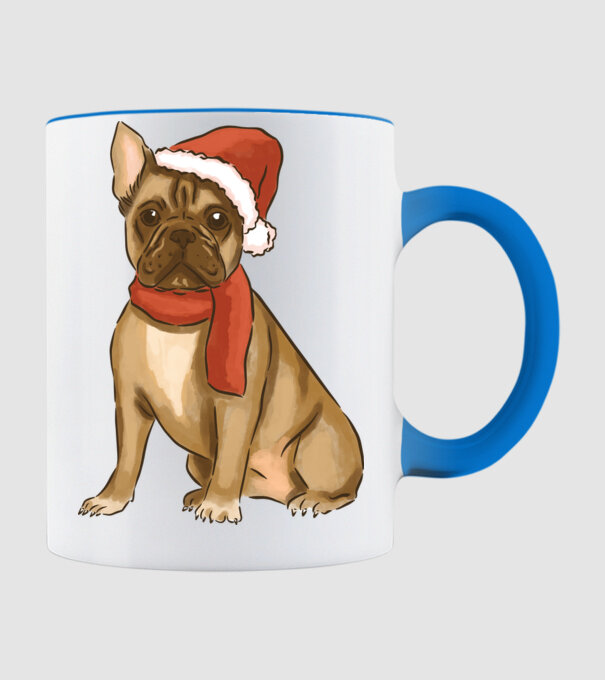 Bulldog francez de Crăciun model albastru deschis pe tricou