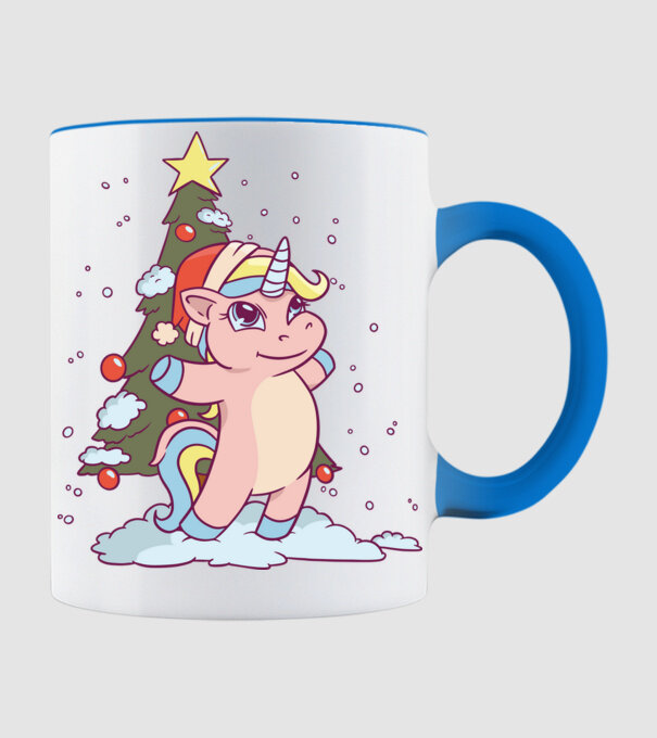 Unicorn de Crăciun model albastru deschis pe tricou