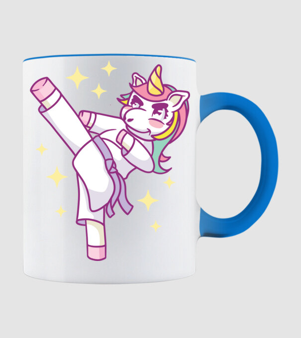 Karate unicorn model albastru deschis pe tricou