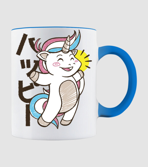 Kawaii unicorn model albastru deschis pe tricou
