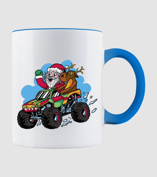 Monster Truck Moș Crăciun model albastru deschis pe tricou
