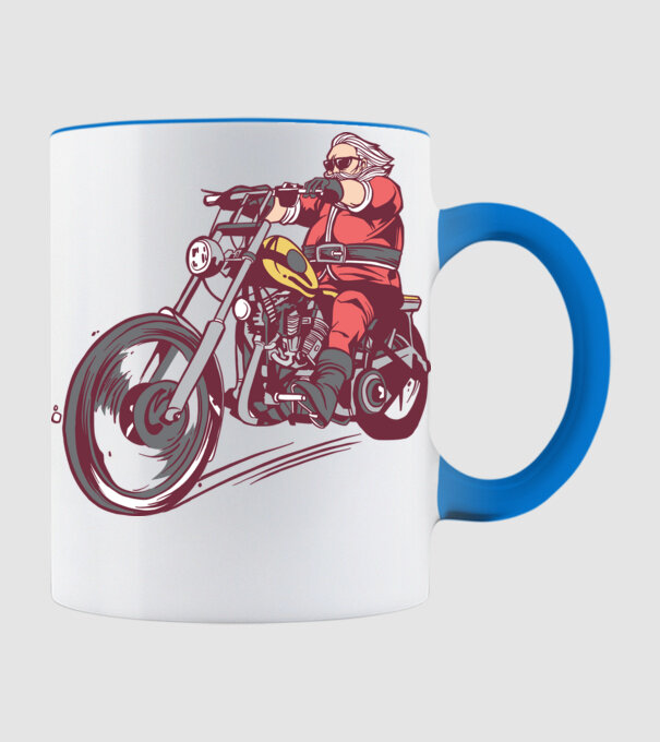 Moș Crăciun motociclist model albastru deschis pe tricou
