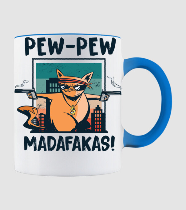 Pew Pew Pew Madafakas Pisică dark model albastru deschis pe tricou