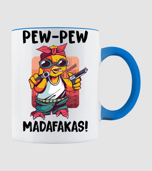 Pew Pew Pew Madafakas Pui alb model albastru deschis pe tricou