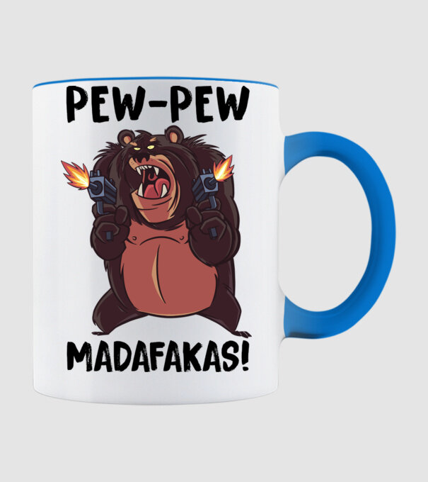 Pew Pew Pew Madafakas Urs alb model albastru deschis pe tricou