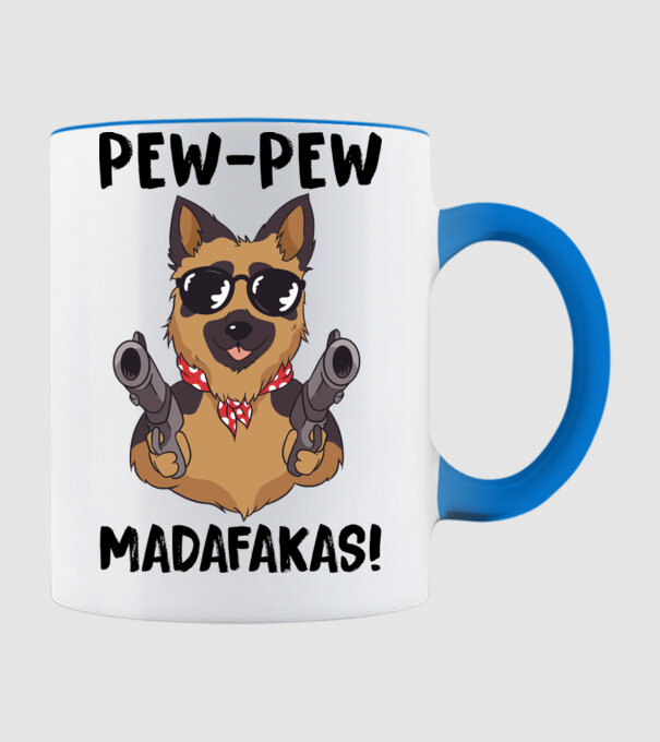 Pew Pew Pew Madafakas Ciobănesc german alb model albastru deschis pe tricou