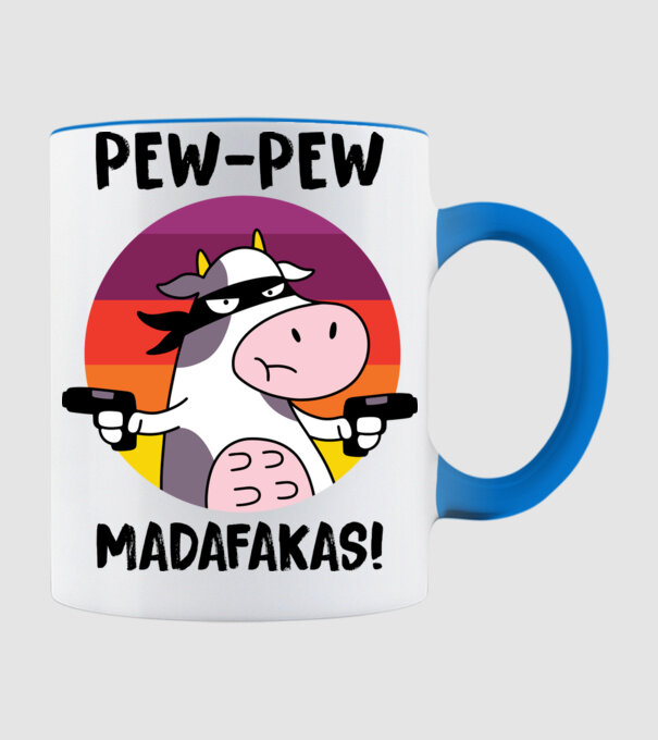 Pew Pew Pew Madafakas Vacă alb model albastru deschis pe tricou