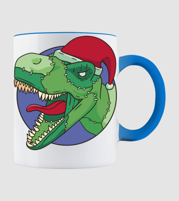 T-rex Santa model albastru deschis pe tricou