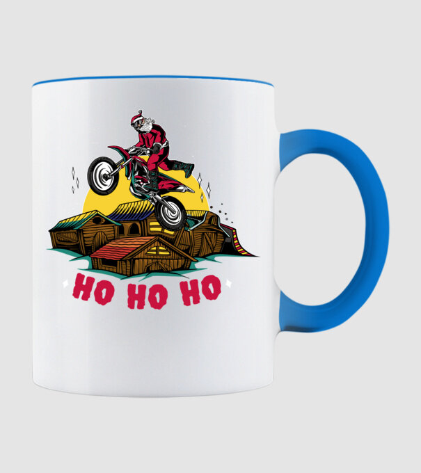 Moș Crăciun pe motocicletă Cross model albastru deschis pe tricou