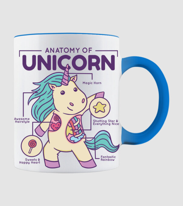 Unicorn Anatomie model albastru deschis pe tricou