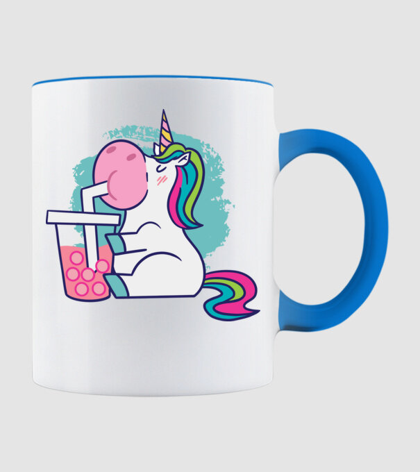Unicorn Bubble Tea model albastru deschis pe tricou