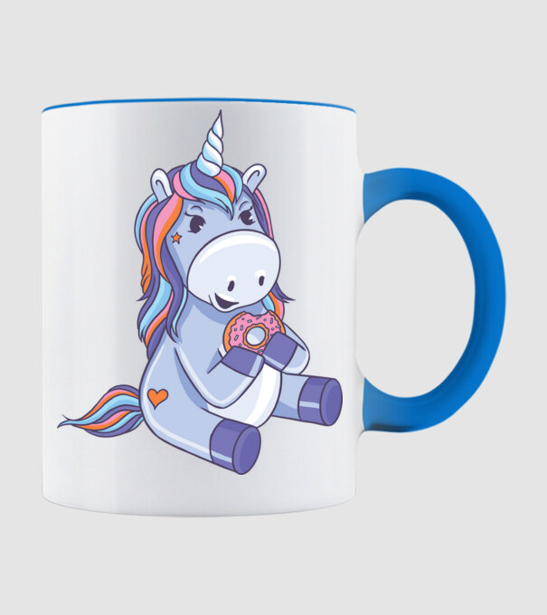 Unicorn cu gogoașă model albastru deschis pe tricou