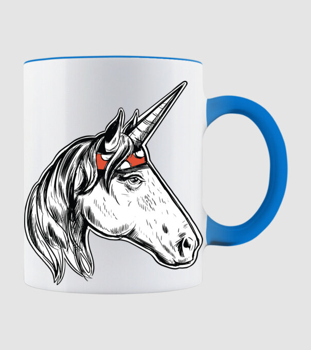 Cal Unicorn model albastru deschis pe tricou