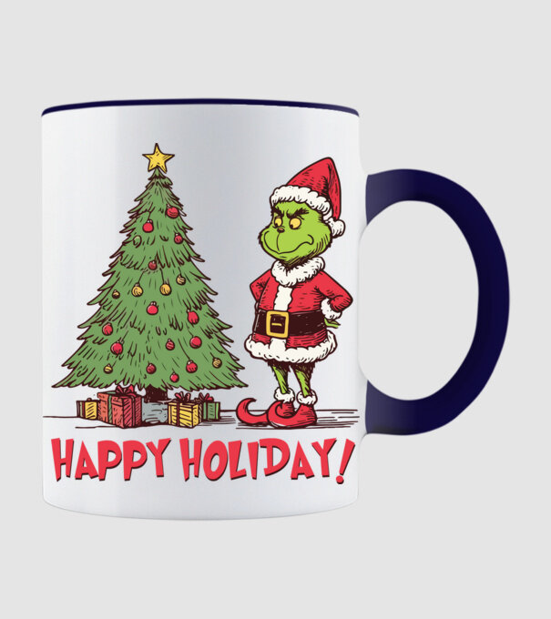 Happy Holiday Grinch model albastru închis pe tricou