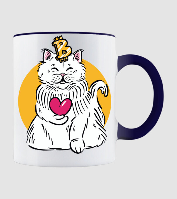 Pisică Bitcoin model albastru închis pe tricou