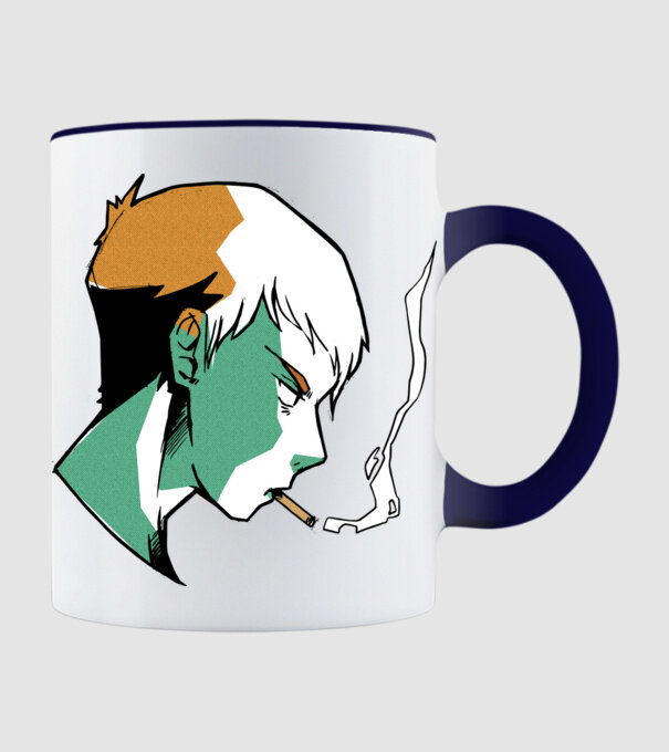Anime băiat fumător model albastru închis pe tricou