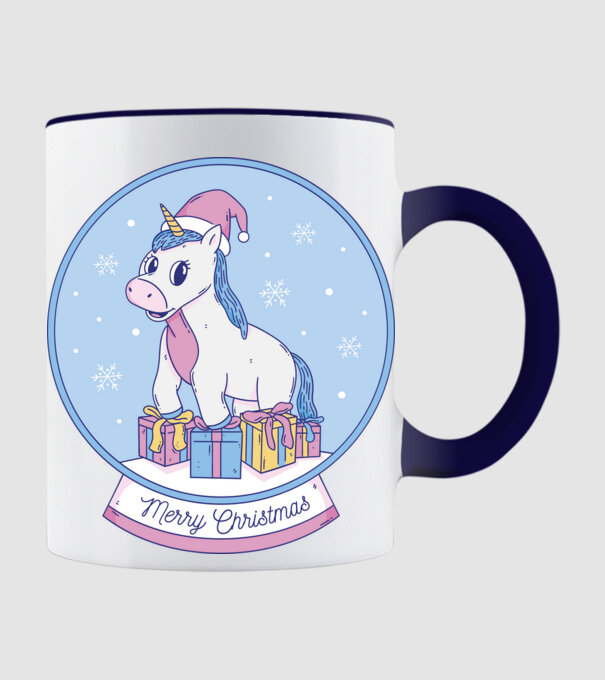 Glob de zăpadă drăguț, de Crăciun, cu Unicorn model albastru închis pe tricou