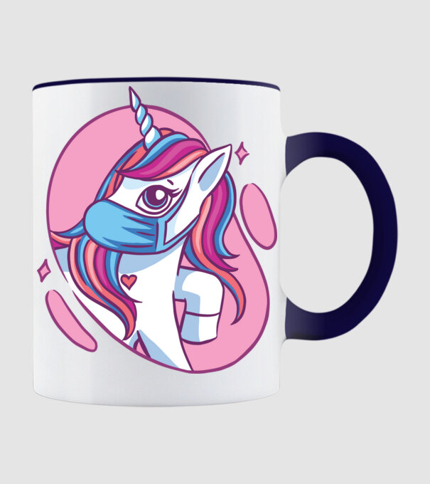 Unicorn drăguț cu mască model albastru închis pe tricou