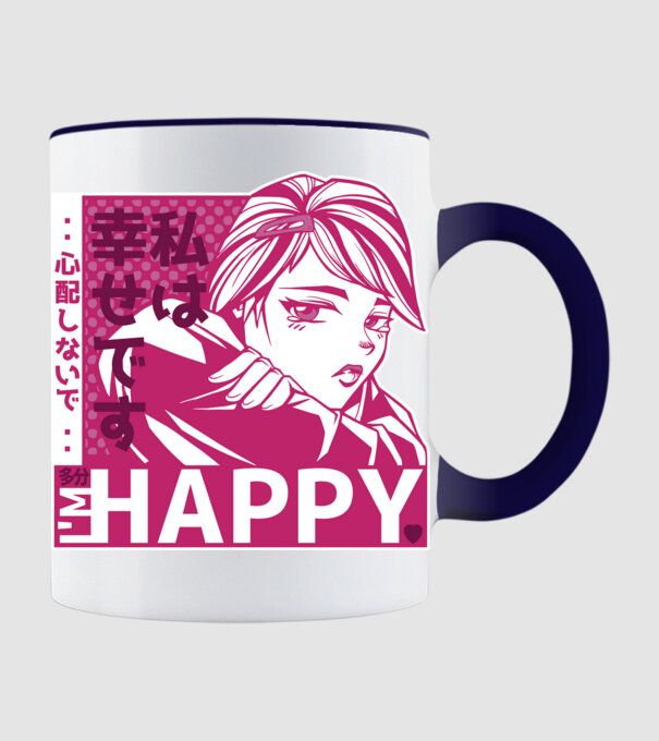 'I''m happy fată Anime antisocială' model albastru închis pe tricou